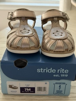Gently Worn Stride Rite Girls Size 7 Sandals Metallic Gold