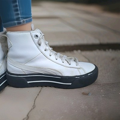 Puma Kaia Mid Top Womens Casual Platform Shoe White/Black Soles Size 8