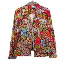 Oilily Colorful Floral Velvet Jacket Women's Size Medium Boho Fun