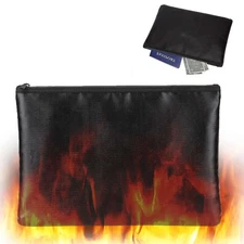 2000℉ Fire Proof money Bag Fireproof Document Pouch Waterproof Safe Cash Black