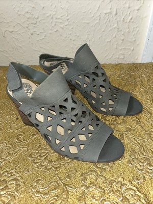Vince Camuto Cutout Nubuck Heeled Sandals Deverly Smoke Stack 9M