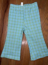 Vtg 70's Health-Tex Toddler Blue PLAID Hippie BELL BOTTOMS Pants Kids 18m D