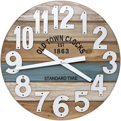 30'' Wooden Multi-Color Maritime Coastal Beach Large Number Wall Clock (Blue, ...