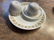 Huge Lot of Vintage 1970's Pyrex Butterfly Gold Plates Cups