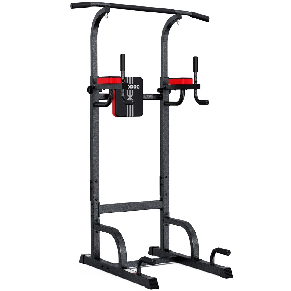 POOBOO Power Tower Dip Station Adjustable Heavy Duty Pull Up Bar for Home Gym Workout