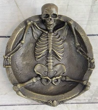 ART DECO BRONZE CLAD Figural NUDE Skull Skeleton STATUE Sculpture ASHTRAY Sale