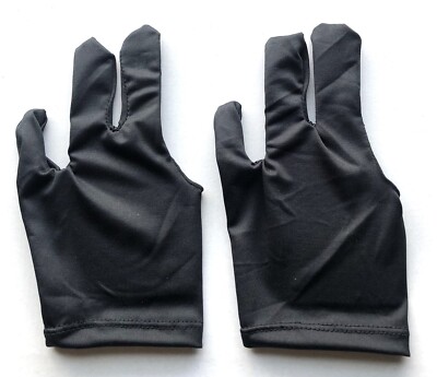 2 Stück Billard Handschuh 3 Finger Billiard + Snooker Schwarz Stretch Material
