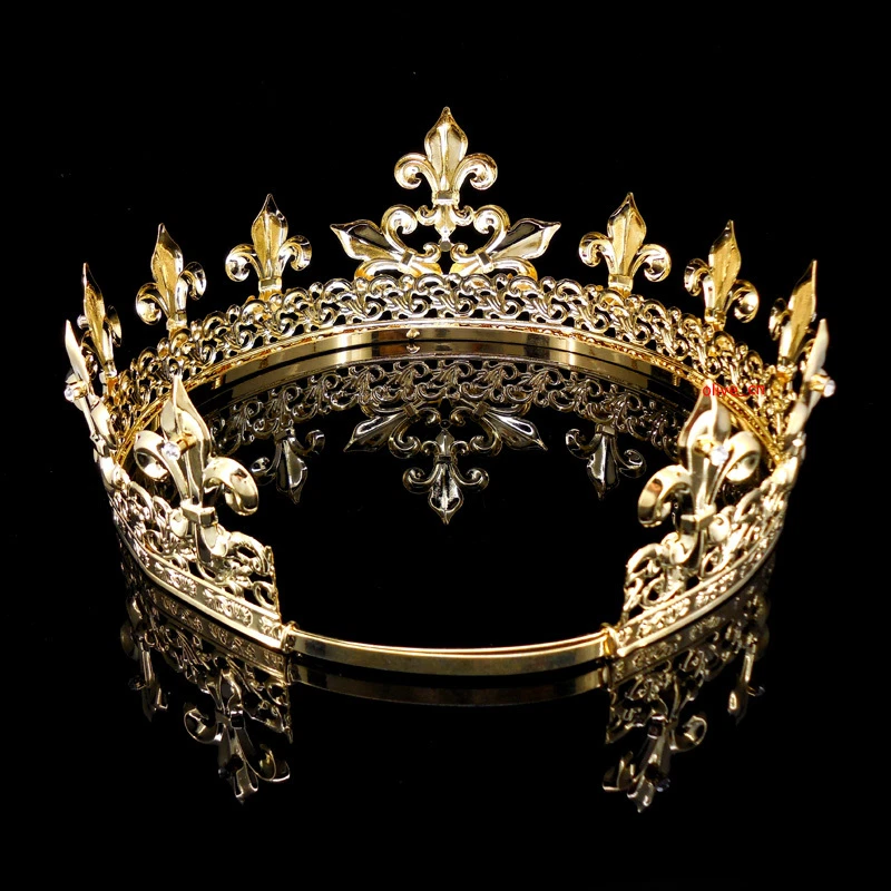 Men's Imperial Medieval Fleur De Lis Gold King MeCrown 8.5cm Tall 56.5-69cm Circ