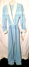 Vtg. Vanity Fair Long Plush Blue Robe with Lace Trim Size Medium NOS