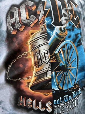 RARE AC/DC Men's XL Split Hells Bells -  For Those About To Rock Tie Dye T-Shirt