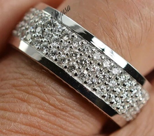 1.22 ct Genuine Moissanite Men's Wedding Eternity Band Ring 925 Silver - Picture 2 of 5