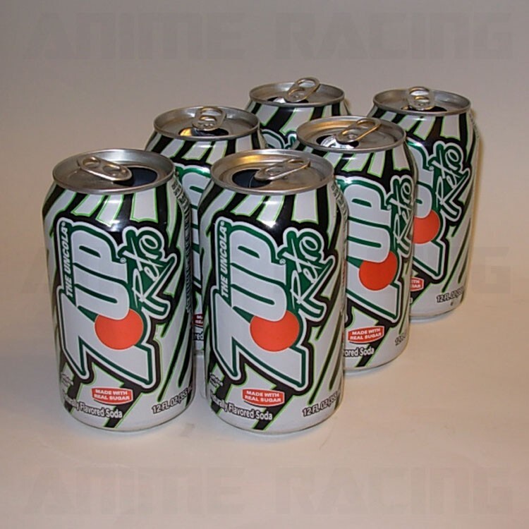 LOT 6 OPENED 7UP RETRO EMPTY SODA CANS ZEBRA 1980'S 80'S