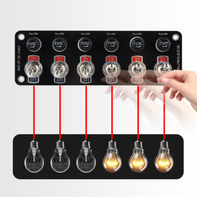 6 Gang Metal Rocker Switch Panel w/Fuse Circuit Breaker Fuse Box Car Marine Boat