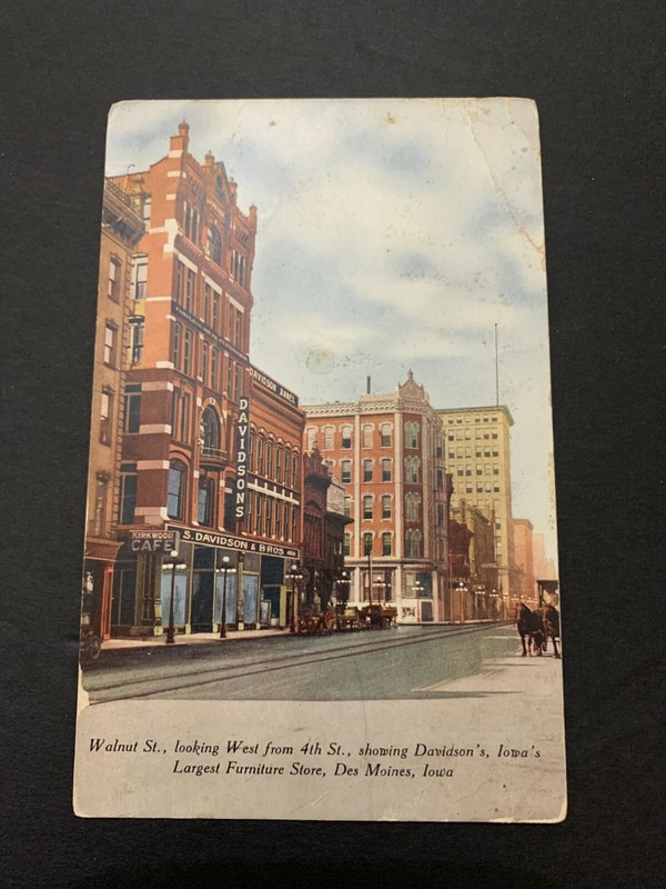 c.1910 Walnut Street Looking West From 4th Street Des Moines Iowa Postcard