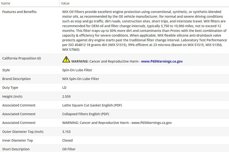 Filtro de aceite tipo OEM WIX para SUBARU WRX 2015-2021 H4-2,0 L Foto 3 de 4