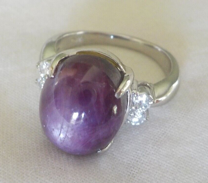 Solid Platinum Cabochon Star Ruby Diamond Ring - … - image 3