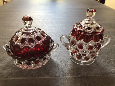 EAPG GEM Double Red Block Butter & Sugar Flint Glass COLORFUL