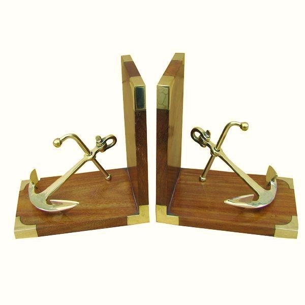 BuchstüTzen Maritim Mit Anker 1 Paar Holz / Messing Je Ca. 15 X 10 X 17 Cm-image