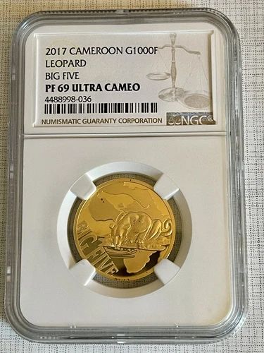 Cameroon 2017 Leopard Big Five 1000 Francs 1/4 oz Gold NGC PF69 UC SKU#6873