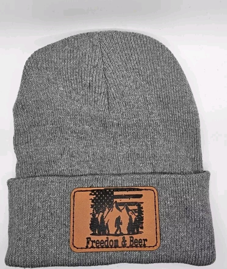 Grey Beanie with Leather Patch Freedom Beer Logo 2024 Adult Size-image