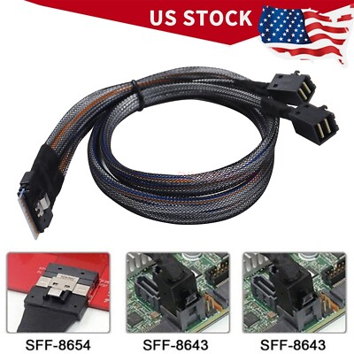 Slim Mini SAS SFF-8654 8i 4.0 to 2X SAS SFF-8643 Server Connection Cable 50cm