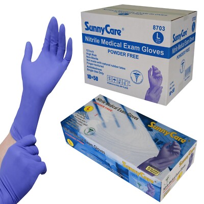 500pcs #8703 SunnyCare 12'' Nitrile Exam Glove High Risk Heavy Duty 8mil -  Large