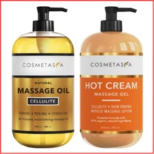 MASSAGE OIL & HOT CREAM Natural Cellulite Gel 16.9 Fl Oz 2 Pack COSMETASA