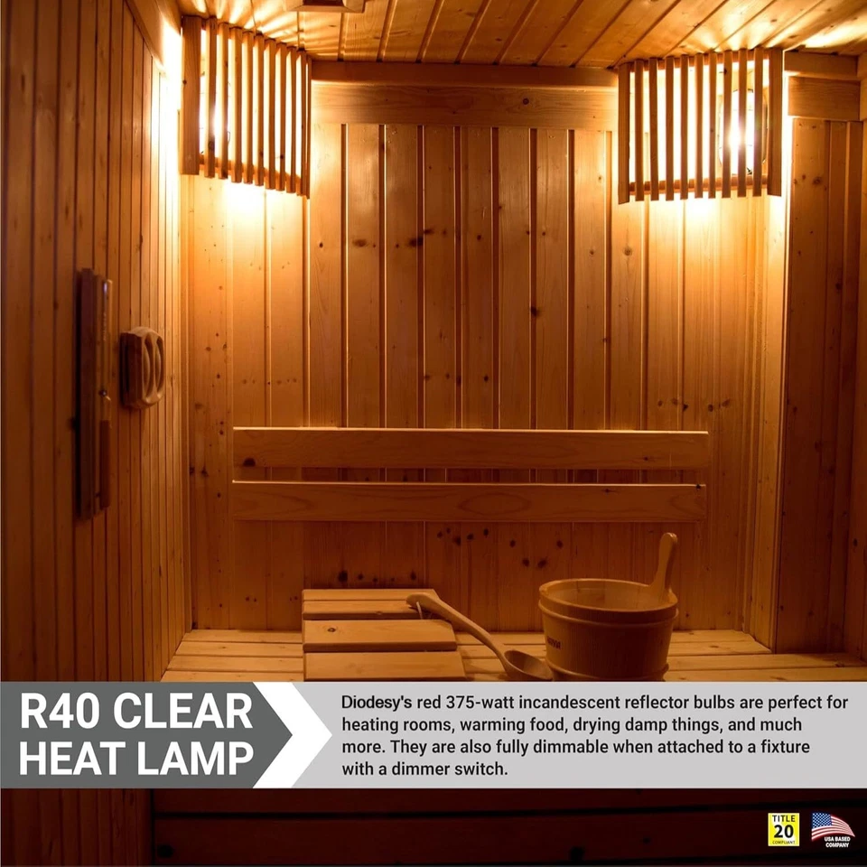 2Pack Heat Lamp R40 Clear Reflector Head Glass Lamp, E26, 375W, 2600K, 125V - Image 3 of 4