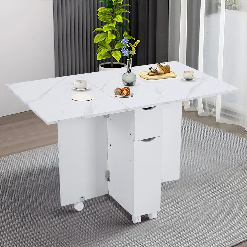 Drop Leaf Dining Table Mobile Folding Kitchen Table Space Saving