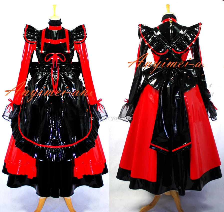 PVC Sissy Maid Vestido Largo Bloqueable Disfraz Cosplay Hecho a Medida Foto 4 de 4