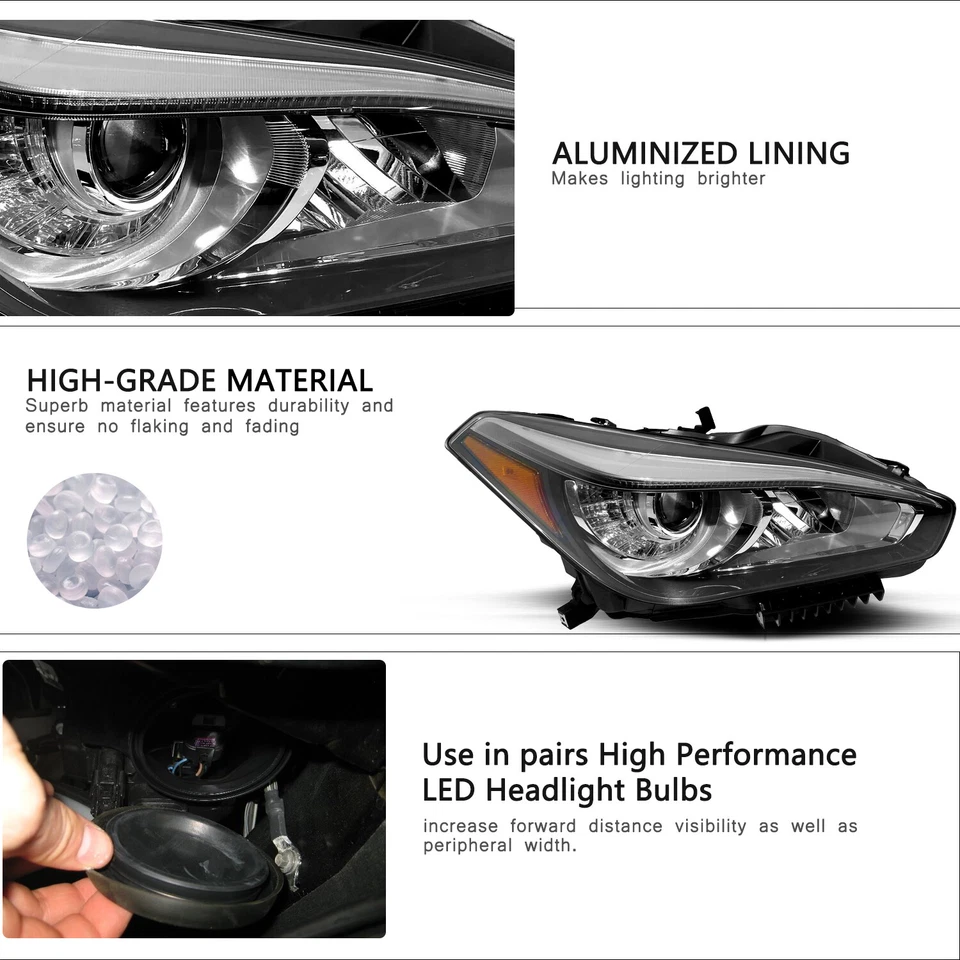 Lámpara de faros de pasajero derecho Infiniti Q70 2015 2016 2017 2018 2019 sin AFS Foto 4 de 4