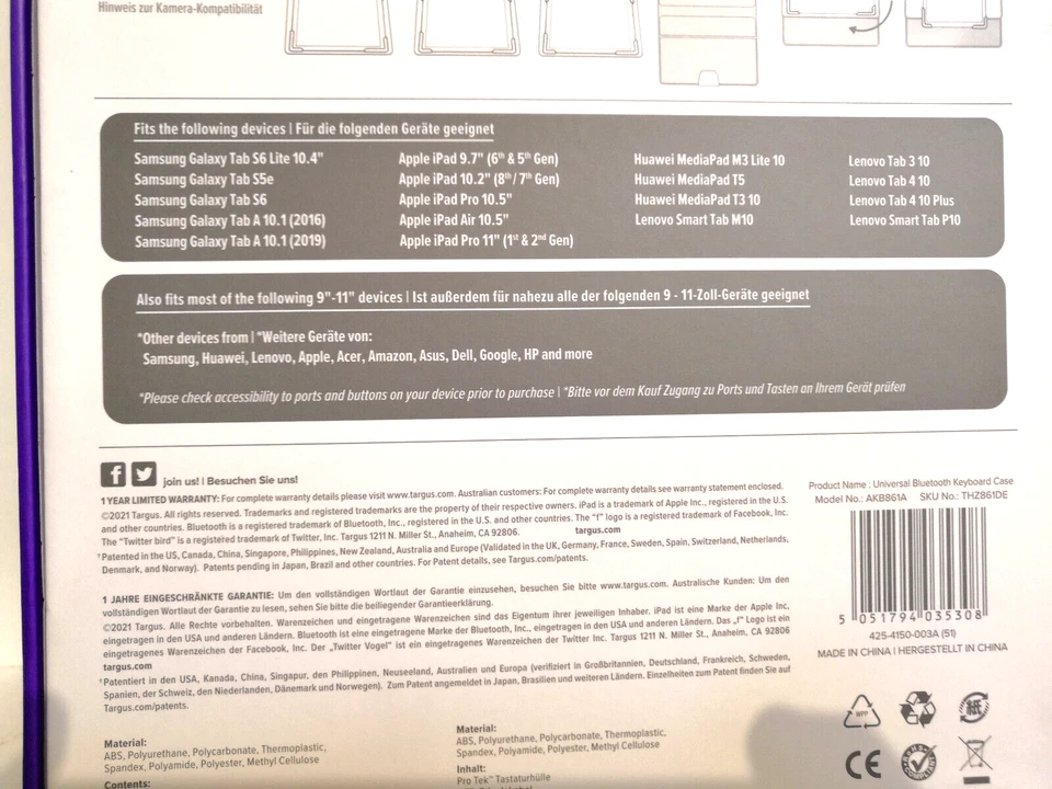 TARGUS Universal Tasche TH861DE PRO TEK Bluetooth Tastatur KEYBOARD CASE 9-10.5 - Bild 3 von 4