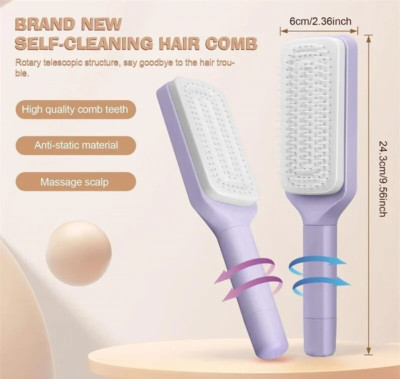 Self-Cleaning Hairbrush Rotating Retractable Anti-Static Massage Comb,NEW