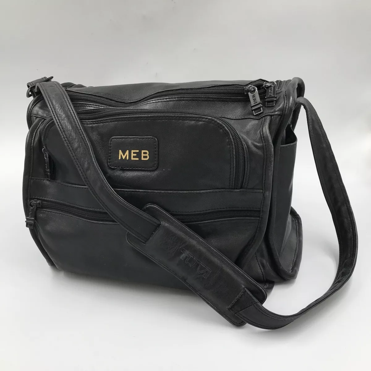 Vintage Tumi Black Leather Carry On Weekender Gym Duffel Bag 14 x