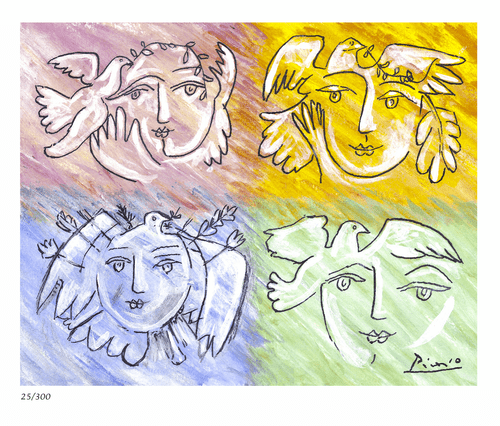 Pablo Picasso ""Quattro volti della pace"" firmato numb srl stampa ed (senza cornice) - Foto 2 di 2