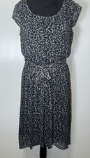 Sharagano Dress Size 12 Animal Print Tie Front Short Sleeve Stretch High Low