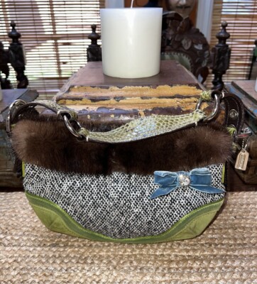 COACH Small Hobo MINK SUEDE SNAKESKIN TWEED VELVET Handbag. RARE