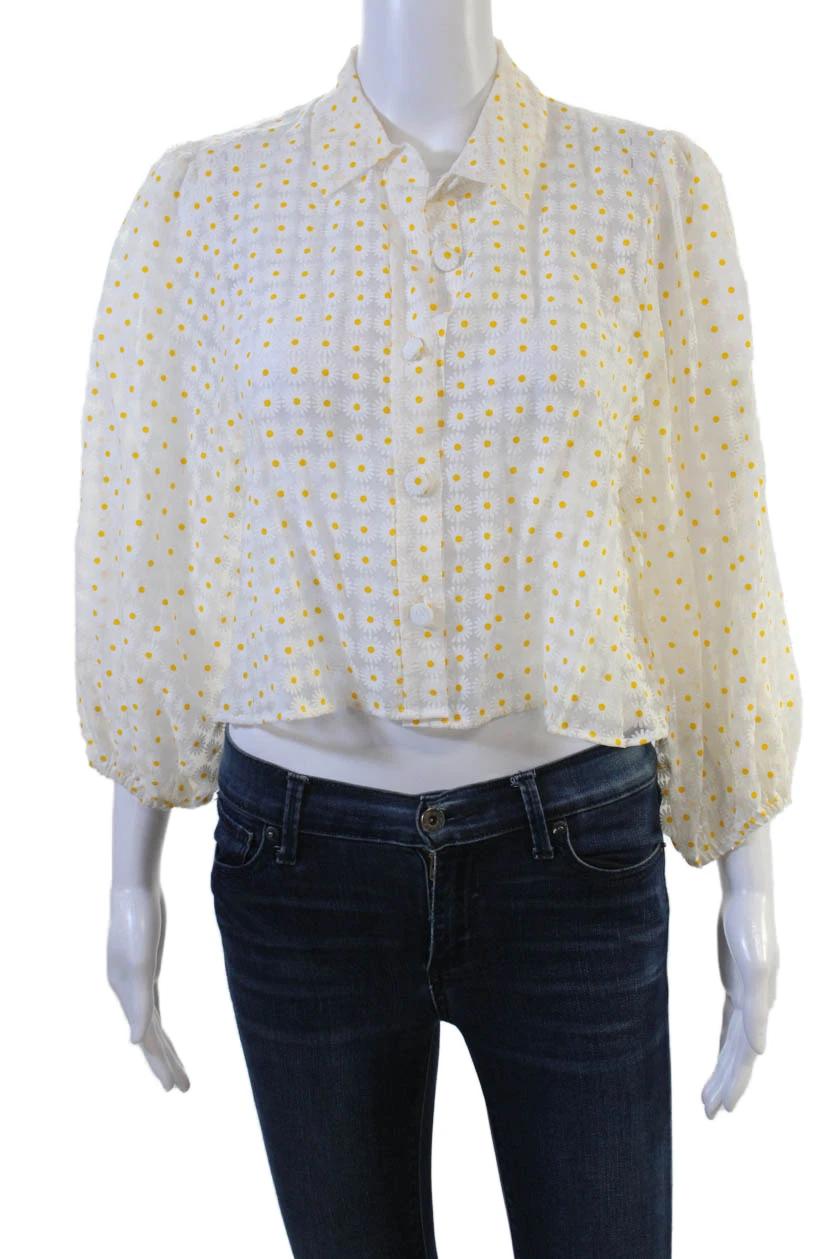 Zara Women Cropped Floral Collared Button-Up Blouse White 3/4 Sleeve Size S
Opens in a new window or
