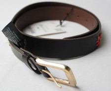 Zara Women's Floral Embroidery Leather Square Buckle Belt WR4 Brown Size 30 NWT