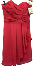 David's Bridal Strapless Crinkle Chiffon Red Dress, Size 2 NWT