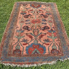Vintage Oriental Rug 4’ 3 X 5’ 8 Pink Hand Knotted Worn Rug