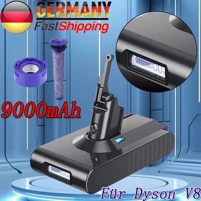 9Ah Akku mit LED-Anzeige für Dyson V8 Absolute Staubsauger Ersatzakku + Filter