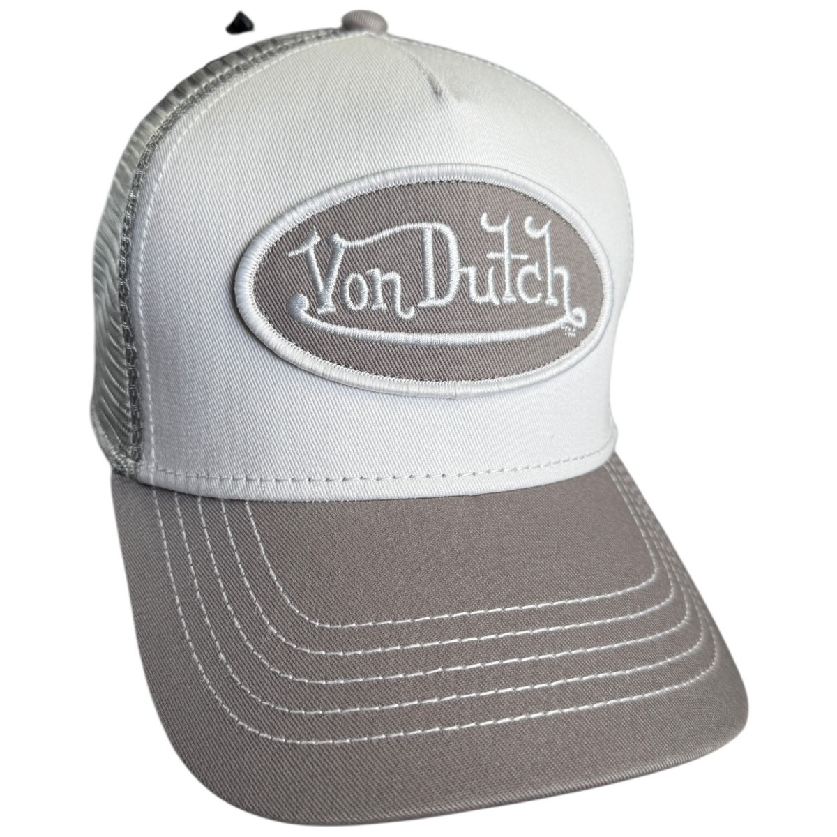 Von Dutch Mesh Snapback Trucker Hat GREY/WHITE One Size - BRAND