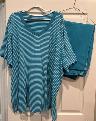 Catherine s Size 4X 30-32 Tropical Blue and White Capri Set EUC