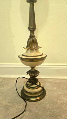 Vintage Stiffel MCM 34'' Brass Enamel Hollywood Regency Table Torchiere Lamp P/R