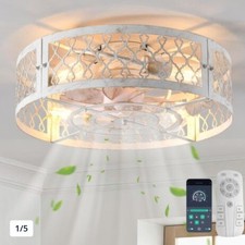 Caged Ceiling Fan with Light 51CM, 6-Speed, E27, APP, Remote, WhiteGaneed