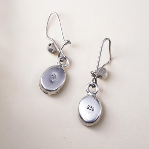 Vintage sterling 925 silver handmade oval earrings with resin flower - Picture 6 of 8