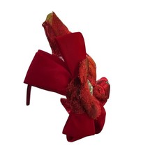 Red Derby Fascinator Hat Headband Rhinestone Floral Bow Church Wedding Formal