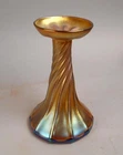 TIFFANY GOLD IRIDESCENT CANDLE LAMP BASE SIGNED  L.C.T  GUARANTEED ORIGINAL