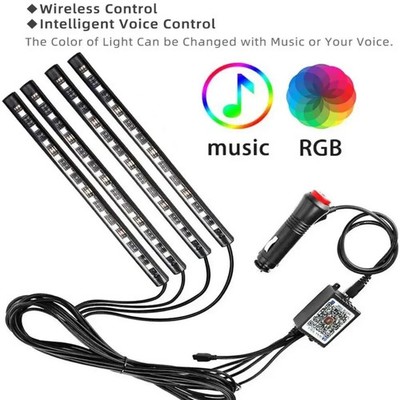 Car LED Interior Lights with Music Sync  72 RGB LEDs, Bluetooth & Remote Control